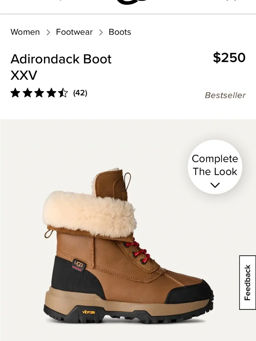 UGG Women's Adirondack Style Brown Leather Winter Boot with Cream Shearling